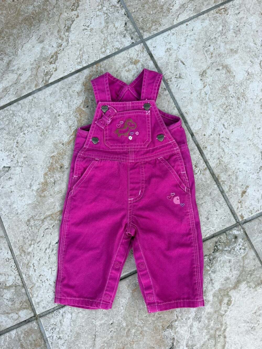 Carhartt Toddler Girls Pink Bib Overalls Size 3 Months